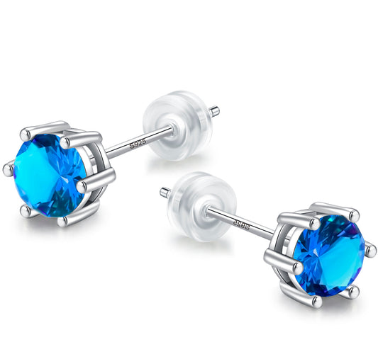 6,5 mm Geburtstagsstein, Ohrstecker aus 925er Sterlingsilber, 18 Karat Weißgold plattiert, für Damen und Herren, inklusive Schmuckschatulle (Geschenkidee)