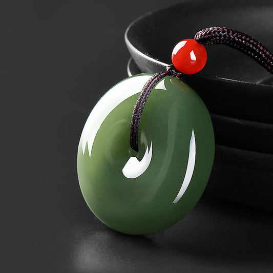 Jade Natural Round Jade Peace Buckle Prosperity Necklace String Pendant