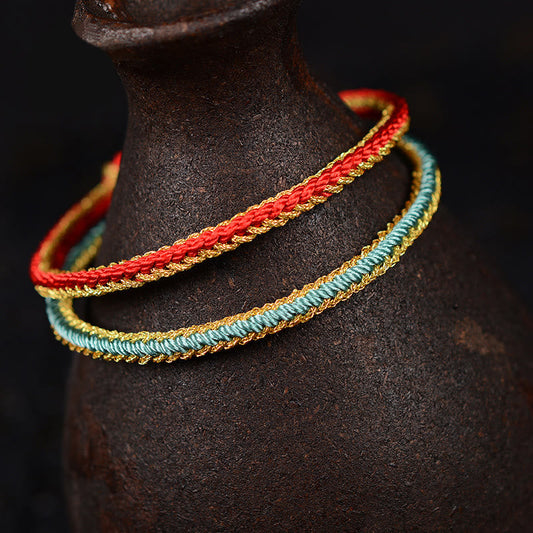 Altes tibetisch-buddhistisches Armband mit rotem Faden, zweifarbigem Seil, handgefertigt mit acht Fäden und Friedensknoten
