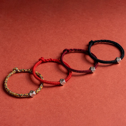 Ancient Tibetan Buddhist Red String Tradition 925 Sterling Silver Handmade Chinese Zodiac Natal Buddha Luck Protection Braided String Bracelet