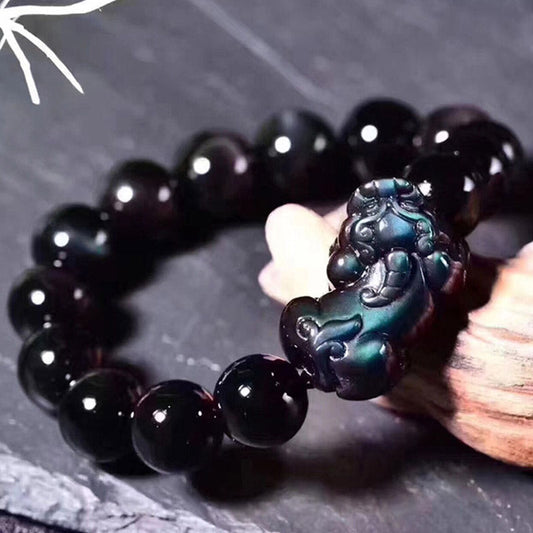 Spiritualität Buddha Karma FengShui PiXiu Regenbogen Obsidian Glücksarmband