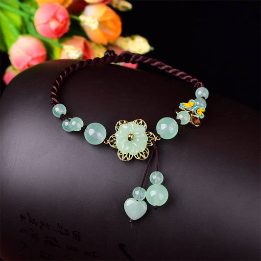 Jade Flower Jade Butterfly Luck Abundance Charm Anklet