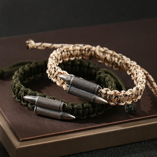 Ancient Tibetan Buddhist Red String Tradition 925 Sterling Silver Bullet Design Braided Rope Bracelet