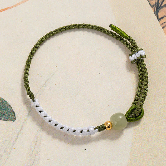 Ancient Tibetan Buddhist Red String Tradition 925 Sterling Silver Hetian Jade Bead Luck Braided Rope Bracelet