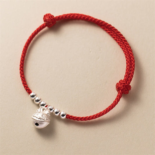 Alte tibetisch-buddhistische Tradition des Roten Fadens – Jahr des Drachen – 925er Sterlingsilber – Handgefertigtes Armband mit Drachenmotiv – Erfolg – Geflochtenes rotes Armband