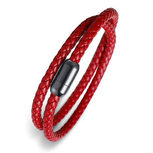 Ancient Tibetan Buddhist Red String Tradition Genuine Leather Red String Protection Magnetic Buckle Bracelet