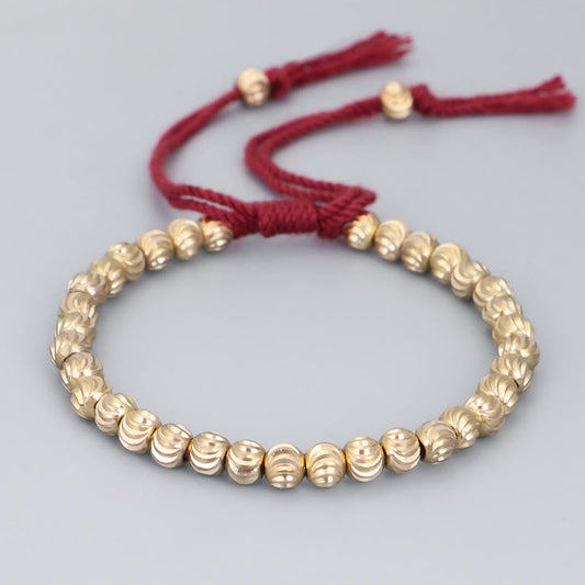 Ancient Tibetan Buddhist Red String Tradition Tibetan Handmade Copper Bead Luck String Bracelet