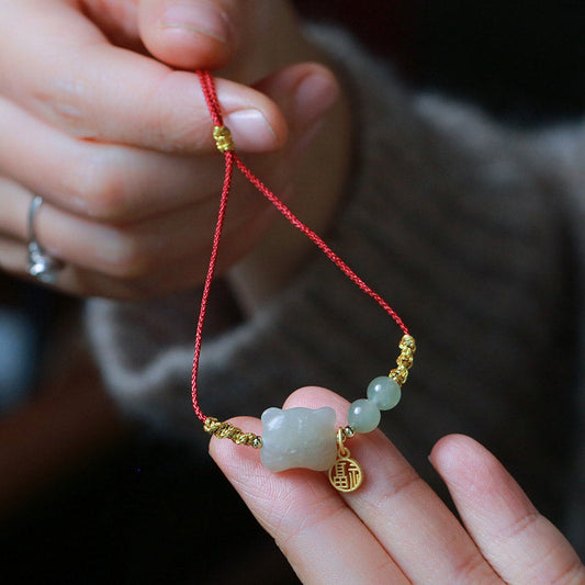 Jade Chinese Zodiac Tiger Jade Prosperity Red String Bracelet