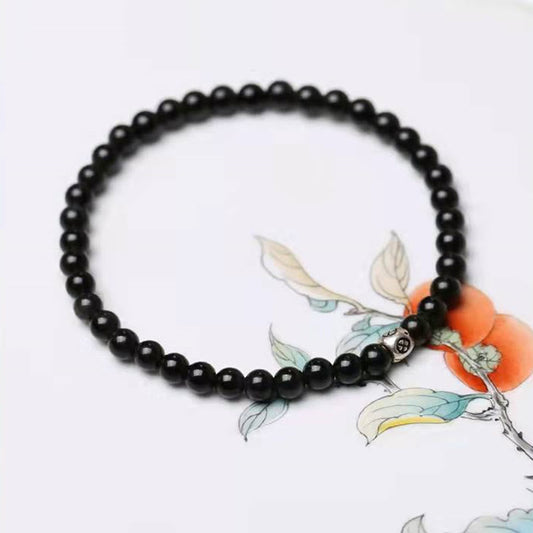 Spirituality Buddha Karma Natural Black Obsidian Smoky Quartz Purification Strength Bracelet