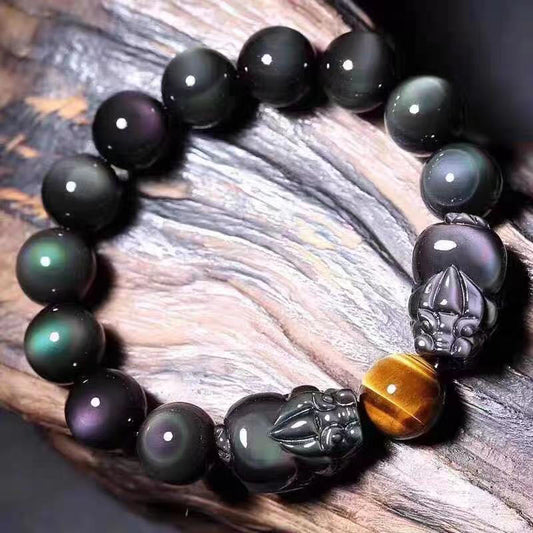 Spiritualität Buddha Karma FengShui PiXiu Regenbogen Obsidian Heilarmband