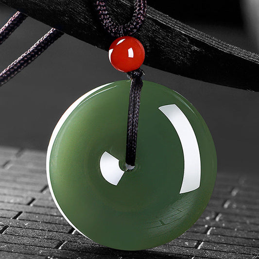 Jade Natural Round Jade Peace Buckle Prosperity Necklace String Pendant