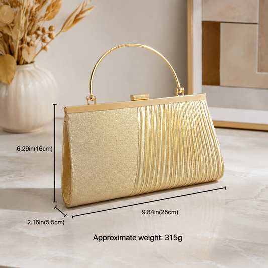 Metallic Pleated Evening Clutch Bag for Women, Elegant Party Wedding Handbag