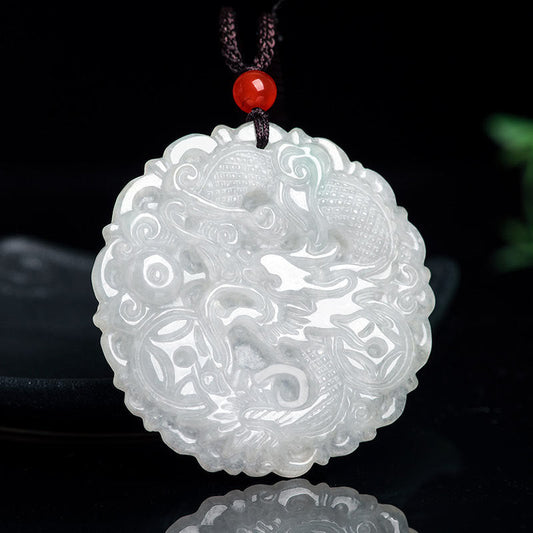 Jade White Jade Dragon Protection Necklace String Pendant