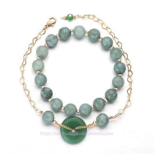 Jade 2Pcs Round Jade Peace Buckle Prosperity Luck Bracelet