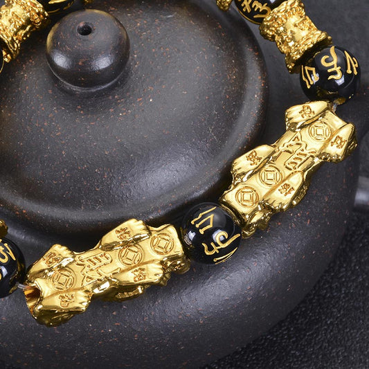 Spirituality Buddha Karma Double Pixiu Obsidian Wealth Bracelet