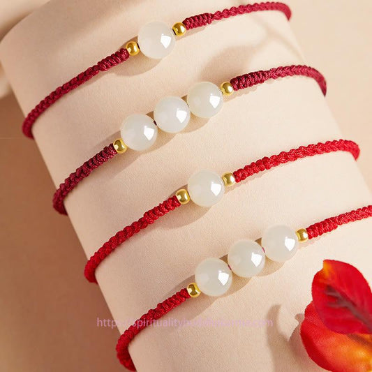 Jade Handcrafted Round Jade Lucky Bead Prosperity Braided Bracelet