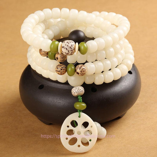 Spiritualität Buddha Karma Weiße Bodhi-Samen Mala 108 Perlen Glücksarmband