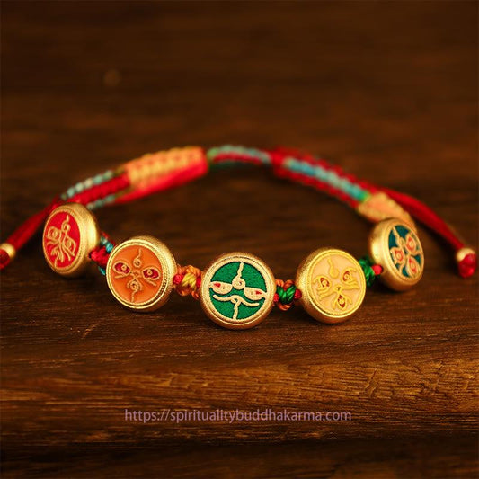 Ancient Tibetan Buddhist Red String Tradition Tibetan Five God Of Wealth Colorful Rope Braided Luck Bracelet