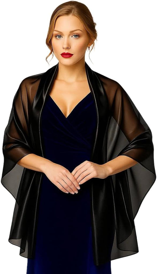 Long Big Shiny Organza Scarf for Women Luxurious Elegant Evening Wrap Shawl, 79 Inches x 27.5 Inches, Perfect for Events and Casual Wear (Blue, 80 in × 28 in)