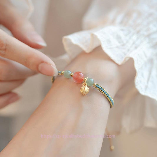 Jade Red Agate Jade Lotus Confidence Calm String Bracelet