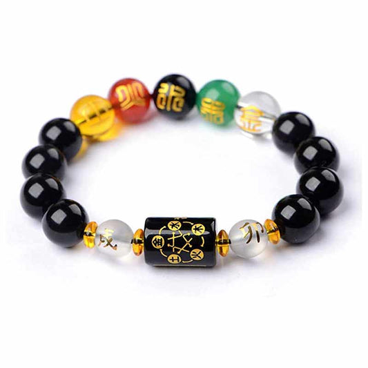 Spiritualität Buddha Karma Chinesischer Tierkreis Feng Shui Obsidian Fünf-Elemente Wohlstandsarmband