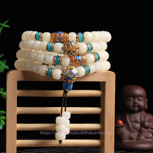 Spiritualität Buddha Karma Natürliche Weiße Bodhi-Samen Mala 108 Perlen Wohlstandsarmband