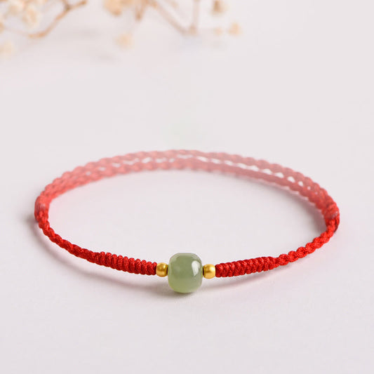 Ancient Tibetan Buddhist Red String Tradition Handmade Jade Lucky Bead Prosperity Braided Bracelet