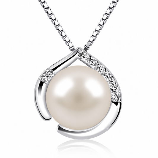 Women's Freshwater Pearl Necklace, 925 Sterling Silver, Detachable Pendant, 8mm Pearl, 45cm, Nickel-Free| Elegant Silver Necklace, Suitable for Everyday and Special Occasions | Gift Box
