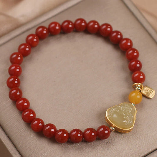 Armband mit lachendem Buddha aus rotem Achat – ein Symbol des Selbstvertrauens