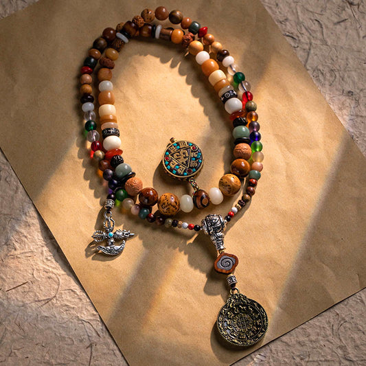 Spiritualität Buddha Karma Tibetisches 108-Perlen-Mala-Armband Bodhi-Samen Buddha-Kopf Neun Paläste Acht Diagramme OM Weisheitsarmband