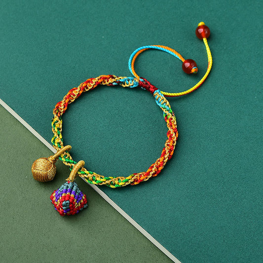 Ancient Tibetan Buddhist Red String Tradition Colorful Rope Luck Handcrafted Zongzi Charm Bracelet