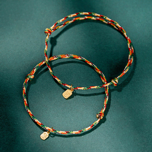 Ancient Tibetan Buddhist Red String Tradition Auspicious Fu Character Peace And Joy Luck Handmade Multicolored Child Adult Bracelet