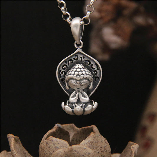 Buddha-Energie-Halskette, 999 Sterling Silber, Meditations-Buddha-Lotus-Gelassenheits-Anhänger