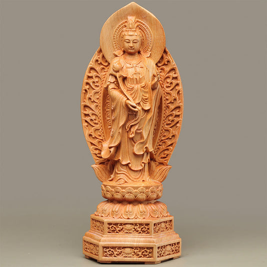 Spirituelle, handgefertigte Mahasthamaprapta Bodhisattva Thuja Sutchuenensis Holzdekoration