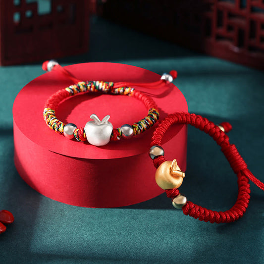 Antikes tibetisch-buddhistisches Armband aus rotem Seil, handgefertigt aus 999er Sterlingsilber, apfelrot, mehrfarbig, Glücksbringer und Schutzsymbol für Kinder