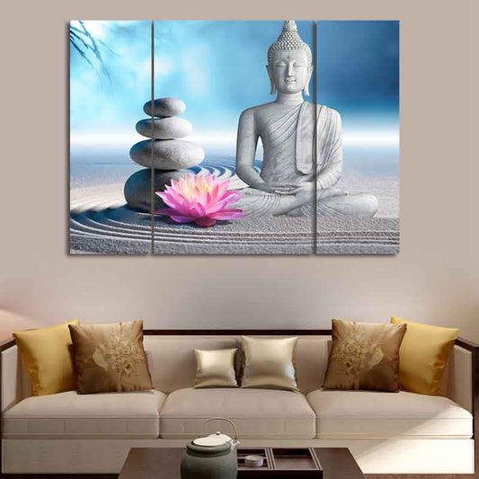 Spiritualität, Sitzmeditation, Buddha, Lotussegen, Mitgefühl, Balance, Steinhaufen, Zen-Felsen, Wandkunst