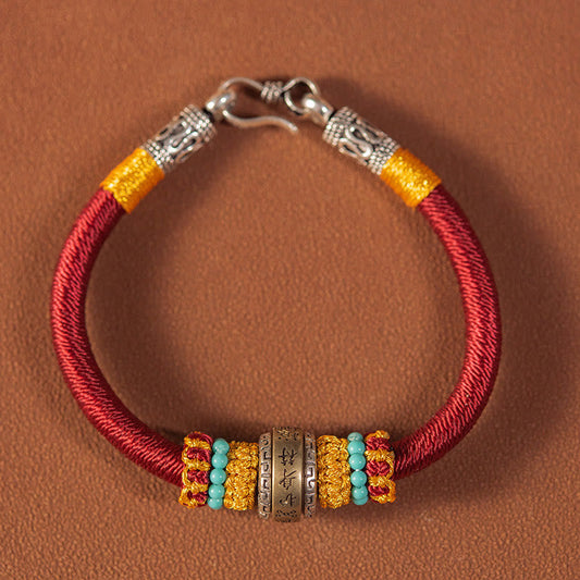 Bracelet tressé tibétain ancien, amulette bouddhiste tibétaine traditionnelle à fil rouge, nœud King Kong, porte-bonheur et protection, fait main.