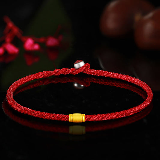 Bracelet traditionnel tibétain bouddhiste à huit fils, orné d'une perle porte-bonheur et d'un nœud de paix, en corde rouge et perles rouges, selon la tradition du fil rouge 999.