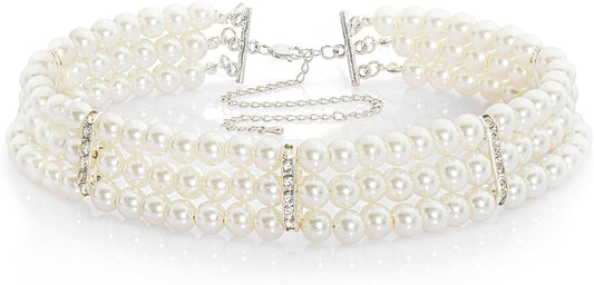 Pearl Necklace Round Imitation Pearl Choker Necklace 20s Flapper Necklace Accessories for Gatsby Themed Party