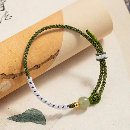 Ancient Tibetan Buddhist Red String Tradition 925 Sterling Silver Hetian Jade Bead Luck Braided Rope Bracelet