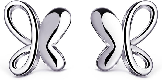 Earrings Women 925 Sterling Silver Butterfly White Glossy with Beautiful Gift Box