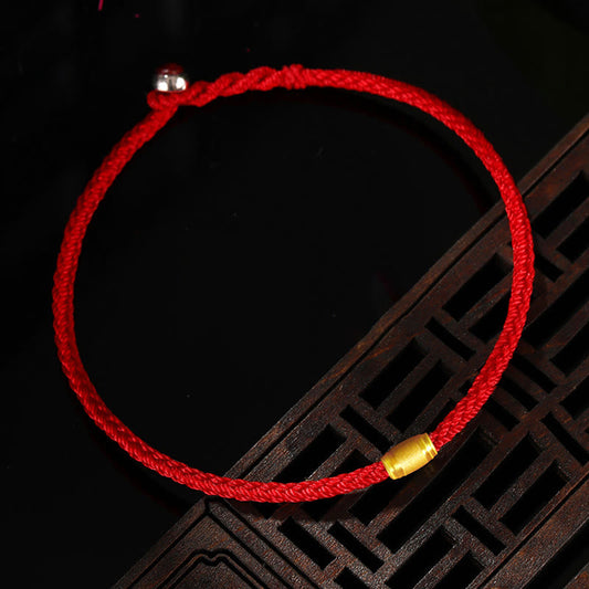 Bracelet traditionnel tibétain bouddhiste à huit fils, orné d'une perle porte-bonheur et d'un nœud de paix, en corde rouge et perles rouges, selon la tradition du fil rouge 999.