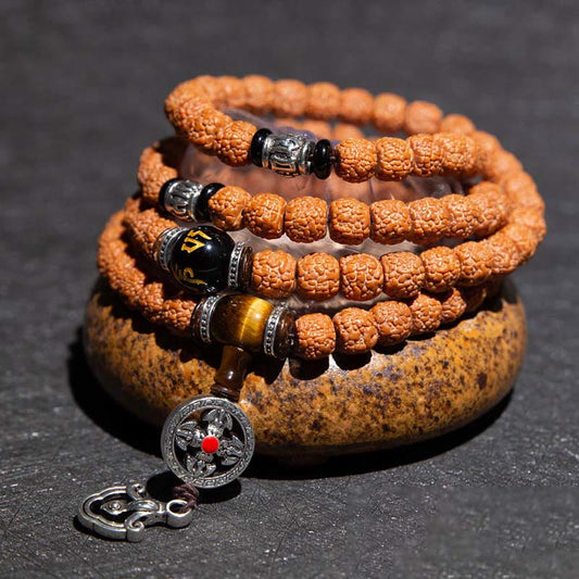 Tibet 108 Mala-Perlen Rudraksha Bodhi-Samen Chinesisches Tierkreiszeichen Geburtsbuddha Reichtums-Charm-Armband