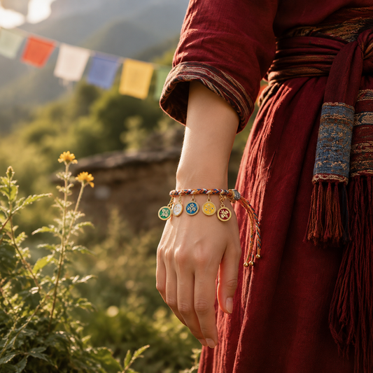 ShineRiva Tibetan Knot Protection Handmade Tibetan Multicolored Rope Five God Of Wealth Luck Bracelet