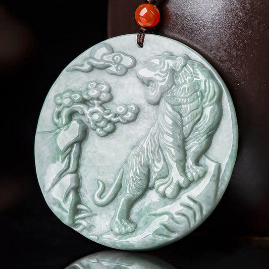 Jade Chinese Zodiac Tiger Jade Protection Necklace String Pendant
