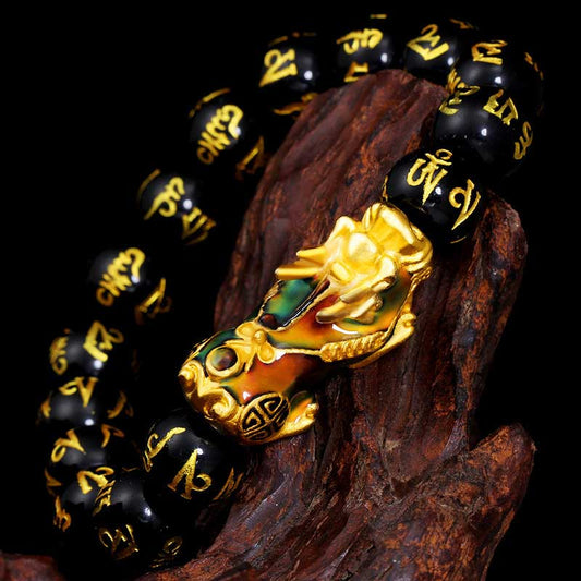 Spiritualität Buddha Karma FengShui PiXiu Obsidian Om Mani Padme Hum Wohlstandsarmband