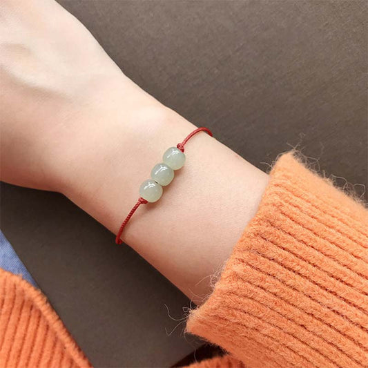 Jade-Armband mit drei Perlen, Jade-Glücksarmband