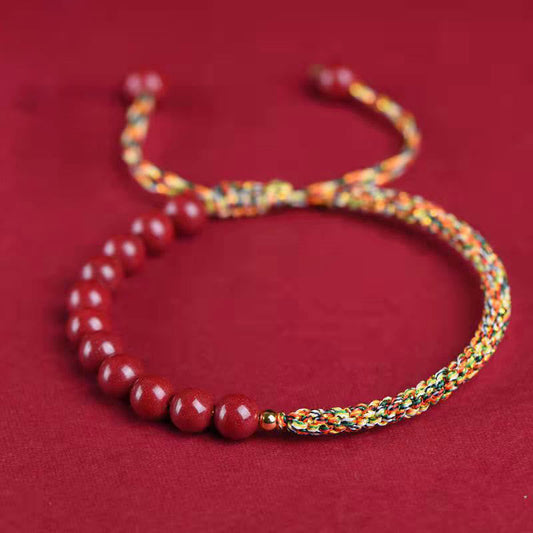 Altes tibetisch-buddhistisches Armband aus rotem, natürlichem Zinnober mit King-Kong-Knoten – ein Segensarmband