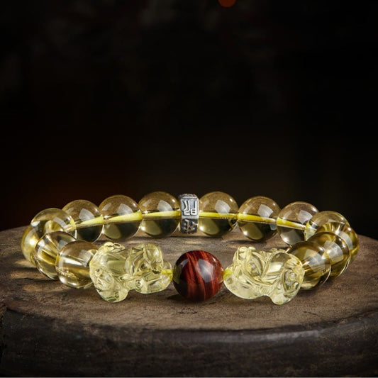 Goldene Energie Citrin Natürlicher Reichtum Solarplexus-Chakra (Drittes Chakra) Doppeltes PiXiu Tigerauge Wohlstandsschutzarmband
