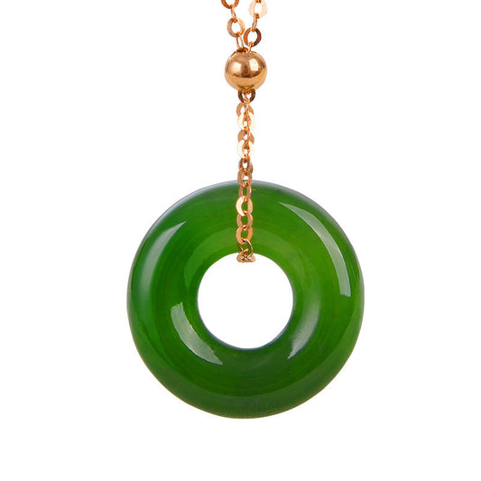 Jade Round Cyan Jade Healing 14K Gold Necklace Pendant